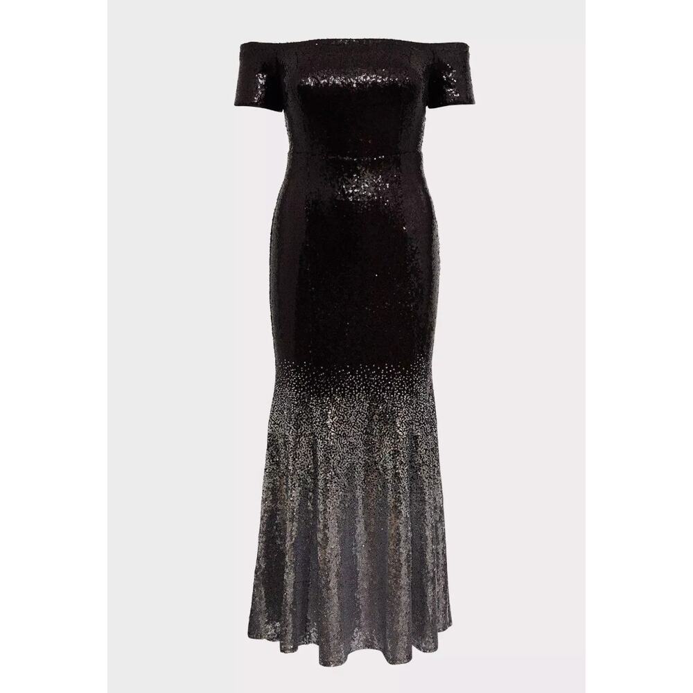TORRID Black Ombre Sequin Black Silver Off Shoulder Full Length Gown Size 14 NEW